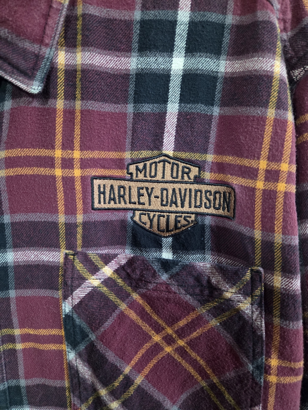 Harley-Davidson Men 2XL Plaid Flannel Shirt Embroidered Milwaukee 100% Cotton - Picture 5 of 8